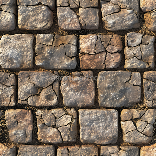 Seamless 3D Stone Pavement PBR Texture with Cracked Weathered Blocks in Warm Tones