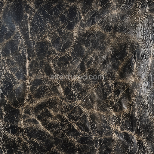 Seamless 3D PBR Texture of Aged Black Cracked Leather with Deep Wrinkles and Patina
