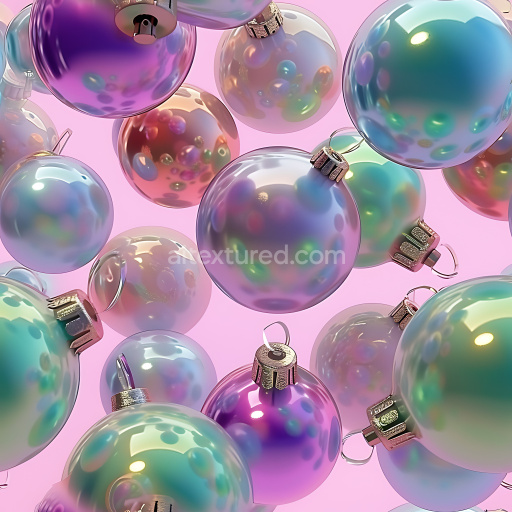 Seamless 3D Inflated PBR Texture of Iridescent Glass Ornaments with Metal Caps