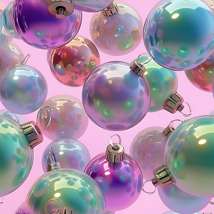Inflated of Iridescent Christmas Ornaments Spheres Glass seamless PBR texture preview