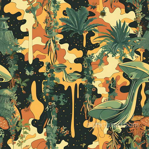 Stylized Jungle Camouflage PBR Texture with Organic Flora Elements seamless Color Camouflage PBR texture