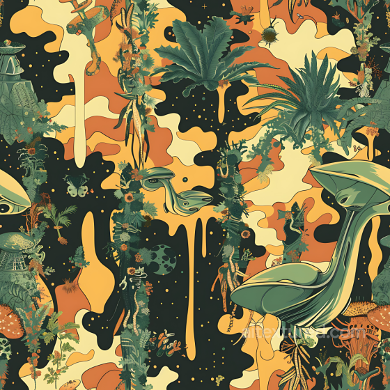 Stylized Jungle Camouflage PBR Texture with Organic Flora Elements Color Camouflage texture preview