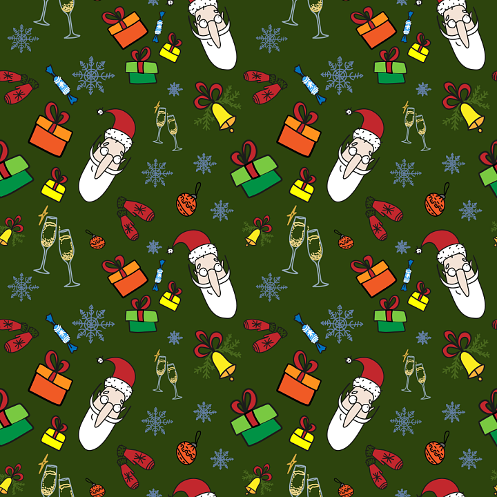 Christmas Digital Paper with Santa and Festive Icons seamless PBR texture preview