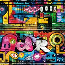 seamless Seamless 3D PBR Texture Featuring Vibrant Abstract Graffiti on Brick Wall texture 8k free download PBR