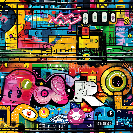 Preview — Seamless 3D PBR Texture Featuring Vibrant Abstract Graffiti on Brick Wall