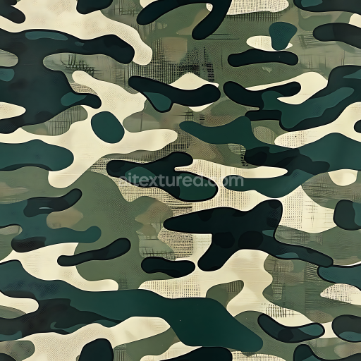 Seamless 3D Woodland Camouflage PBR Texture with Organic Blotches and Subtle Fabric Detail