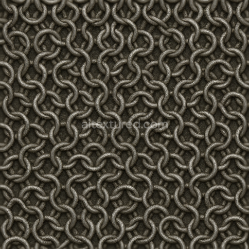 Seamless 3d texture pbr 8k of dull metal chainmail armor with loose weave pattern