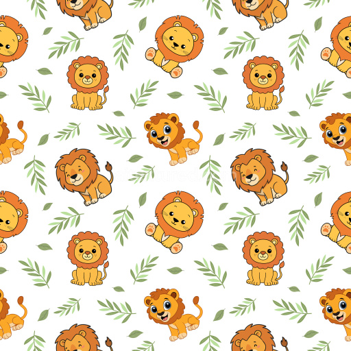 Pattern Bundle - Seamless 3D PBR Texture with Cute Cartoon Lion and Leaf Pattern texture preview