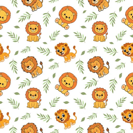 with Cute Cartoon Lion and Leaf Pattern seamless Pattern Bundle PBR texture
