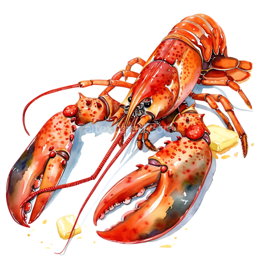 Detailed Lobster with Butter Breakfast Illustration in Vibrant Colors