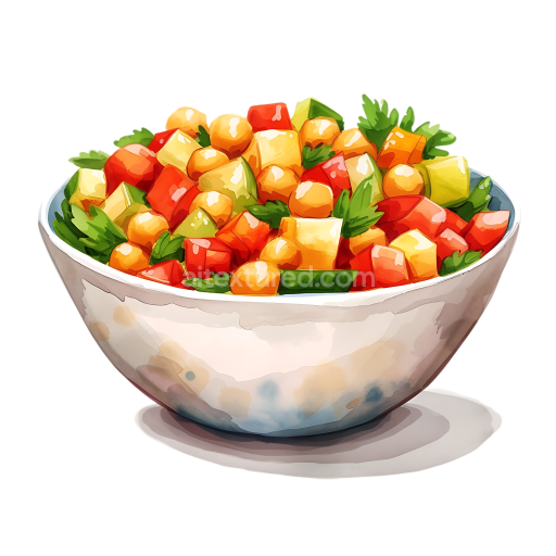 Breakfast Chickpea Salad Bowl Illustration with Fresh Veggies and Herbs