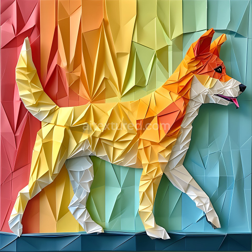 Seamless 3D PBR Texture of Low-Poly Origami Carolina Dog in Vibrant Colors