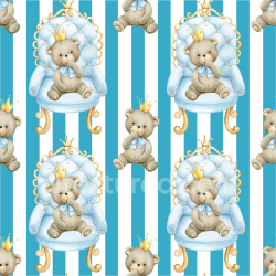 seamless Seamless 3D PBR Texture of Cute Teddy Bears on Blue Striped Fabric texture 8k free download PBR