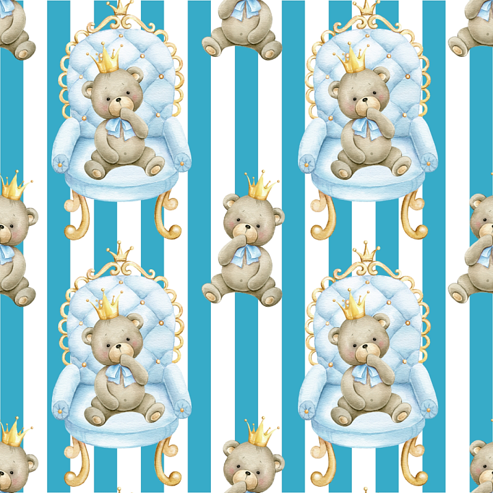 Baby Boy of Cute Teddy Bears on Blue Striped Fabric seamless PBR texture preview