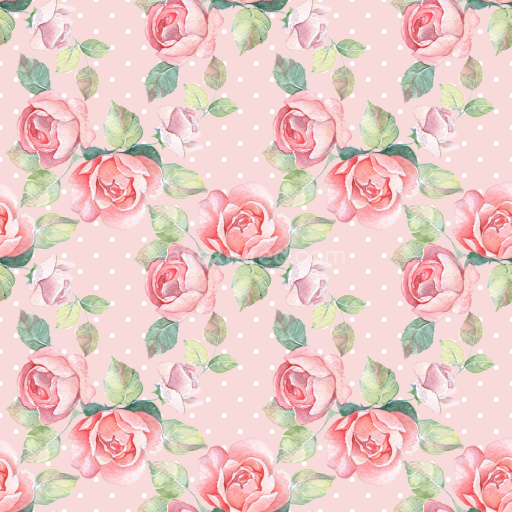 Seamless 3D PBR Texture of Pink Watercolor Flowers on Pastel Polka Dot Fabric