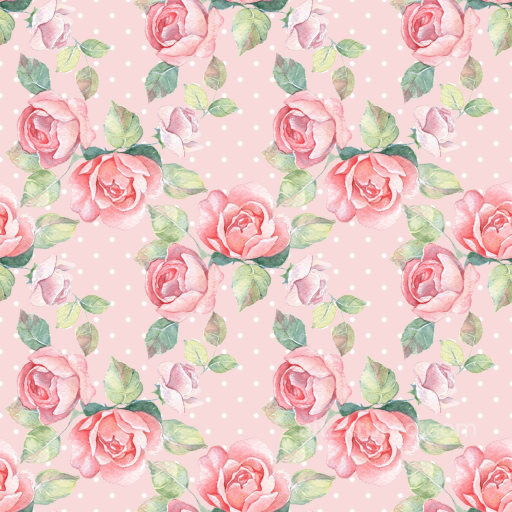 Pink Flower Texture of Pink Watercolor Flowers on Pastel Polka Dot Fabric seamless Pink Flower PBR texture