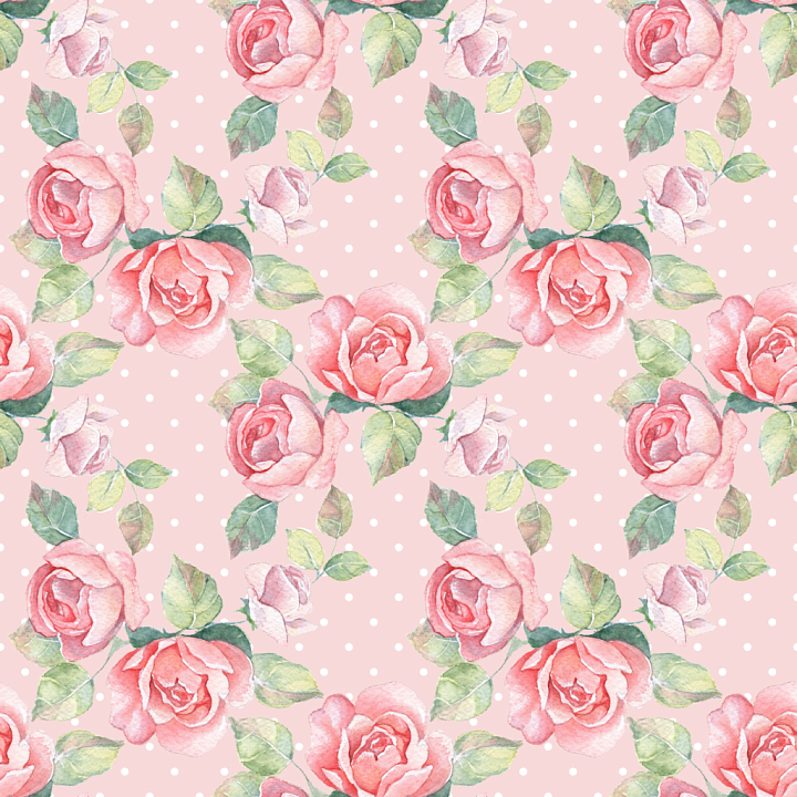 Pink Flower of Pink Watercolor Flowers on Pastel Polka Dot Fabric seamless PBR texture preview