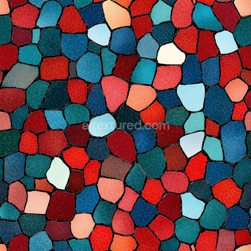 Seamless 3D Mosaic PBR Texture with Cracked Colorful Ceramic Tiles texture preview
