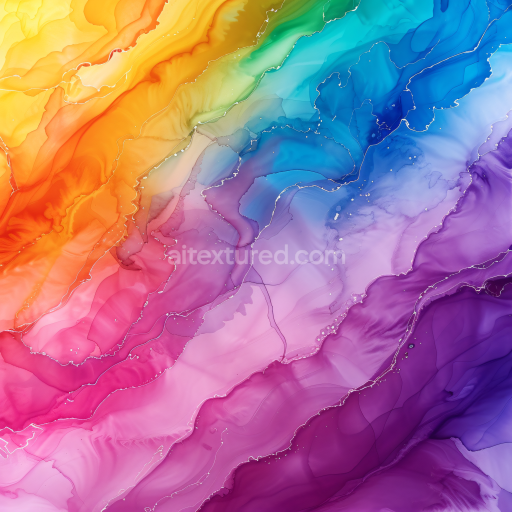 Seamless 3D Alcohol Ink PBR Texture with Vibrant Rainbow Fluid Waves and Soft Marbling