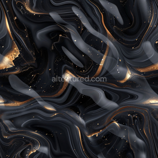 Seamless 3D PBR glossy black lacquer texture with gold swirls