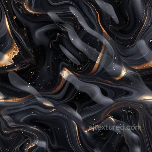 Seamless 3D PBR glossy black lacquer texture with gold swirls texture preview