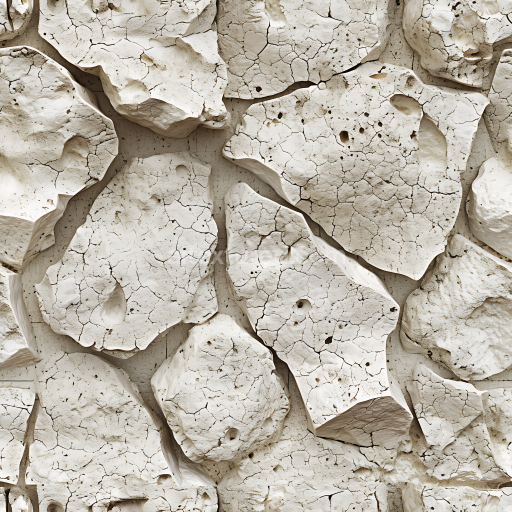 Seamless 3D Cracked White Stone Wall PBR Texture with Rough Surface and Cracks