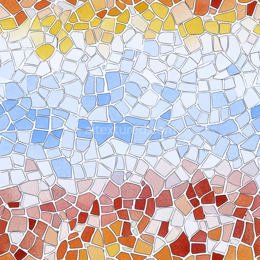Seamless 3D mosaic PBR texture of colorful broken ceramic tiles with irregular shapes texture preview