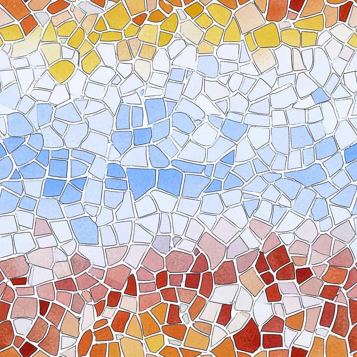 Mosaic Of Colorful Broken Ceramic Tiles With Irregular Shapes seamless PBR texture preview