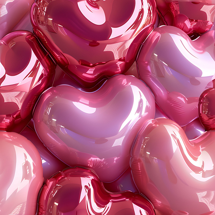Inflated of Glossy Pink Heart-Shaped Vinyl Balloons seamless PBR texture preview