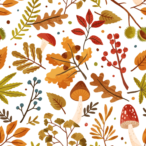 Featuring Illustrated Autumn Leaves and Mushrooms Pattern seamless Autumn Leaves  PBR texture
