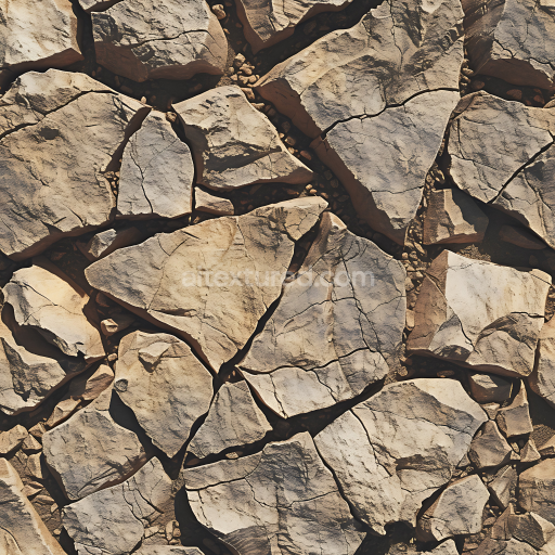 Seamless 3D Cracked Stone Ground PBR Texture with Large Angular Shards and Natural Earth Gaps