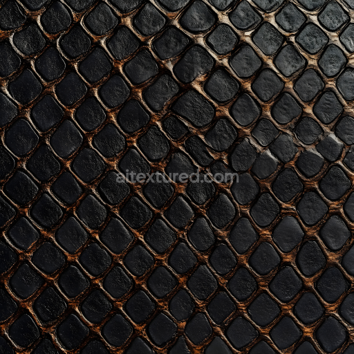 Seamless 3D reptilian black scaled skin PBR texture with glossy reptile scale detail