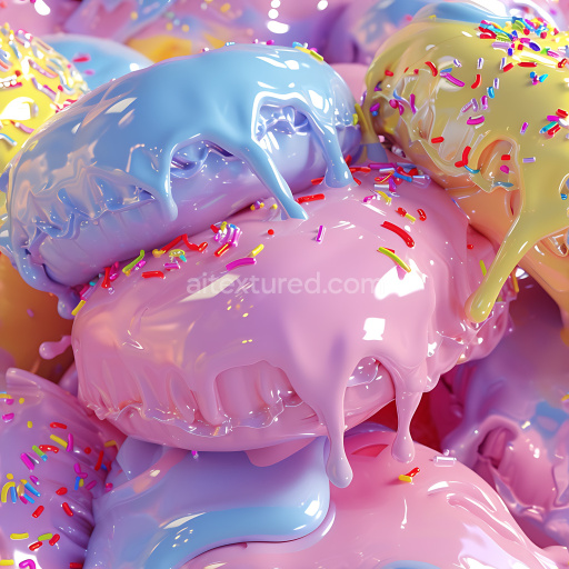 Seamless 3D Inflated PBR Texture with Glossy Colorful Candy Coating and Sprinkles