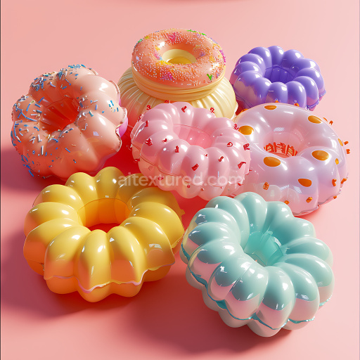 Seamless 3D Inflated PBR Texture of Glossy Colorful Donut-Shaped Padding