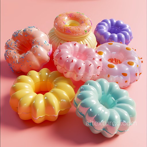 Inflated PBR Texture of Glossy Colorful Puffy Donut Shapes with Sprinkles seamless Inflated PBR texture