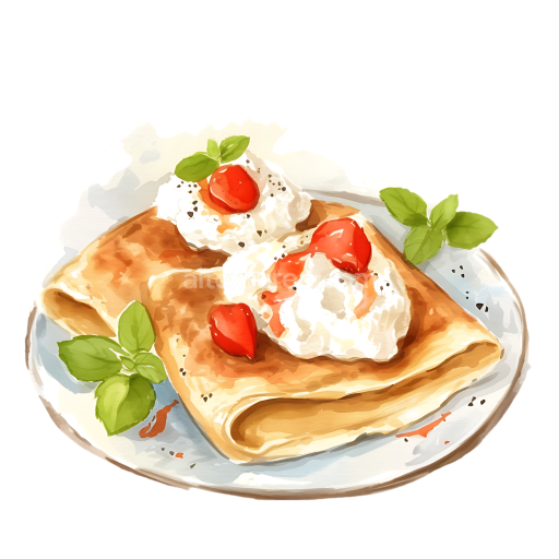 Breakfast Blintzes with Cottage Cheese and Cherry Topping Illustration