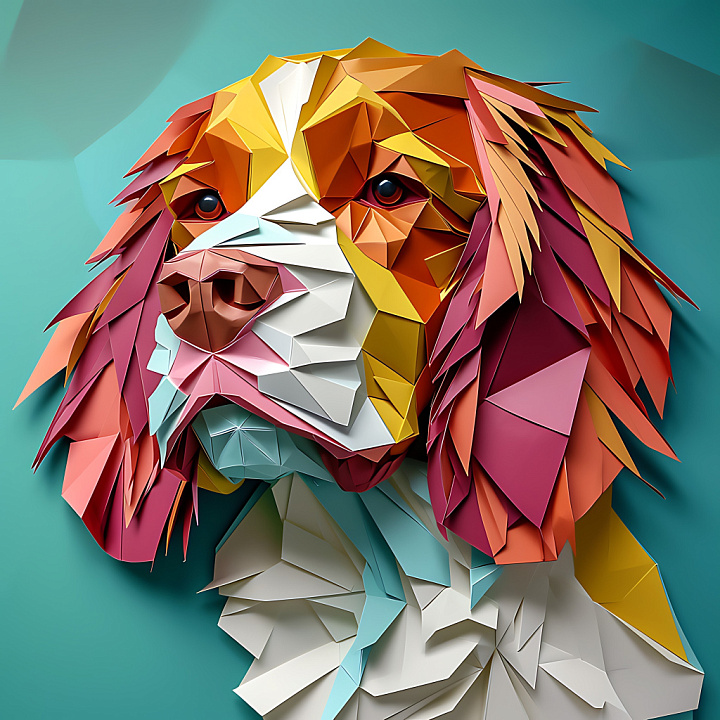 Animal of Origami Style Clumber Spaniel Dog with Geometric Color Blocks seamless PBR texture preview