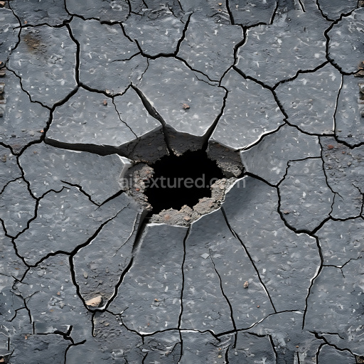 Seamless 3D PBR Texture of Gray Cracked Concrete Surface with Central Hole