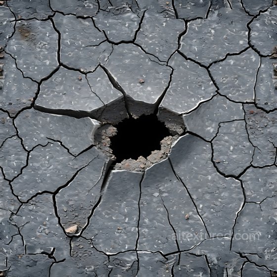 Cracked & Holes Texture of Gray Cracked Concrete Surface with Central Hole Cracked & Holes texture preview