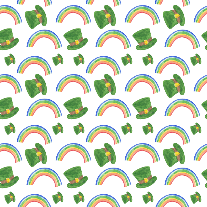 Featuring Green Leprechaun Hats and Vibrant Rainbows seamless PBR texture preview