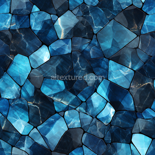 Seamless 3D Black and Blue Marble Mosaic PBR Texture with Glossy Polished Stone
