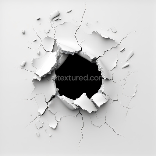 Seamless 3D cracked plaster PBR texture featuring jagged torn holes & fine fractures