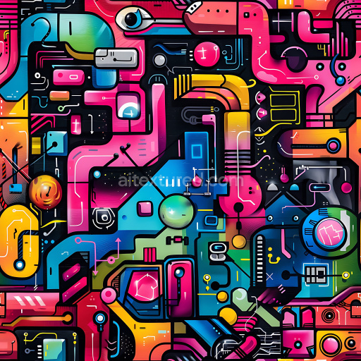 Seamless 3D PBR Graffiti Texture Featuring Vibrant Geometric Abstracts