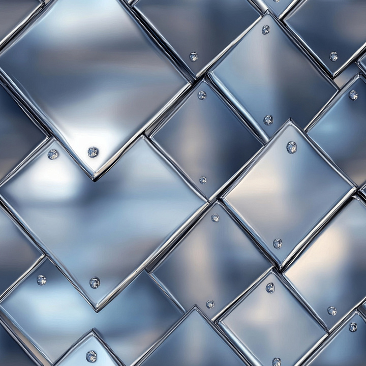Polished Steel Metal Tiles with Reflective Surface seamless PBR texture preview