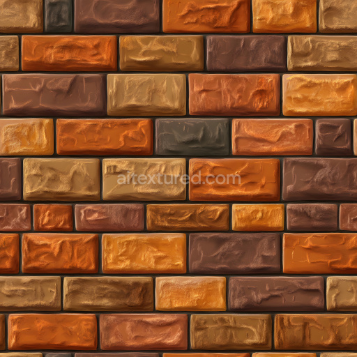 Seamless 3D PBR Texture of Multicolored Cracked Brick Wall with Roughened Surfaces