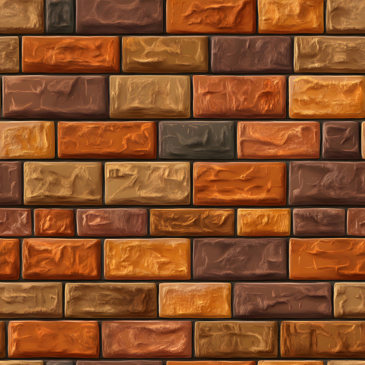 Multicolored Cracked Brick Wall with Roughened Surfaces seamless PBR texture preview