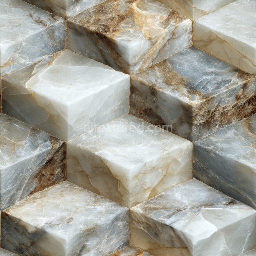 Seamless 3D Geometric Marble Stone PBR Texture with Realistic Cubic Pattern