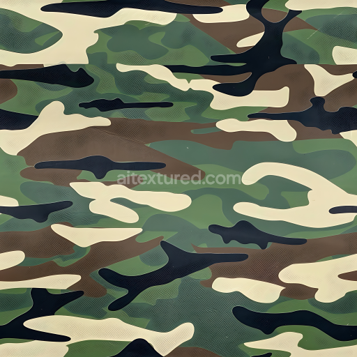 Seamless 3D Woodland Camouflage PBR Texture with Organic Patch Pattern and Classic Military Colors