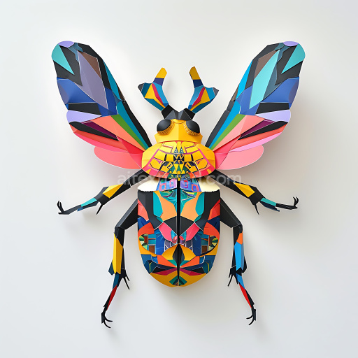 Seamless 3D PBR Texture of Origami-Inspired Colorful Beetle Pattern