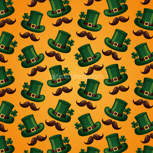 Seamless 3D PBR Texture Featuring Cartoon St Patrick's Green Hats and Mustaches